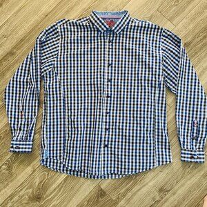 Au Noir Mens Shirts Button Up Long Sleeve Flip Cuff Plaid Blue Size 7/XXL